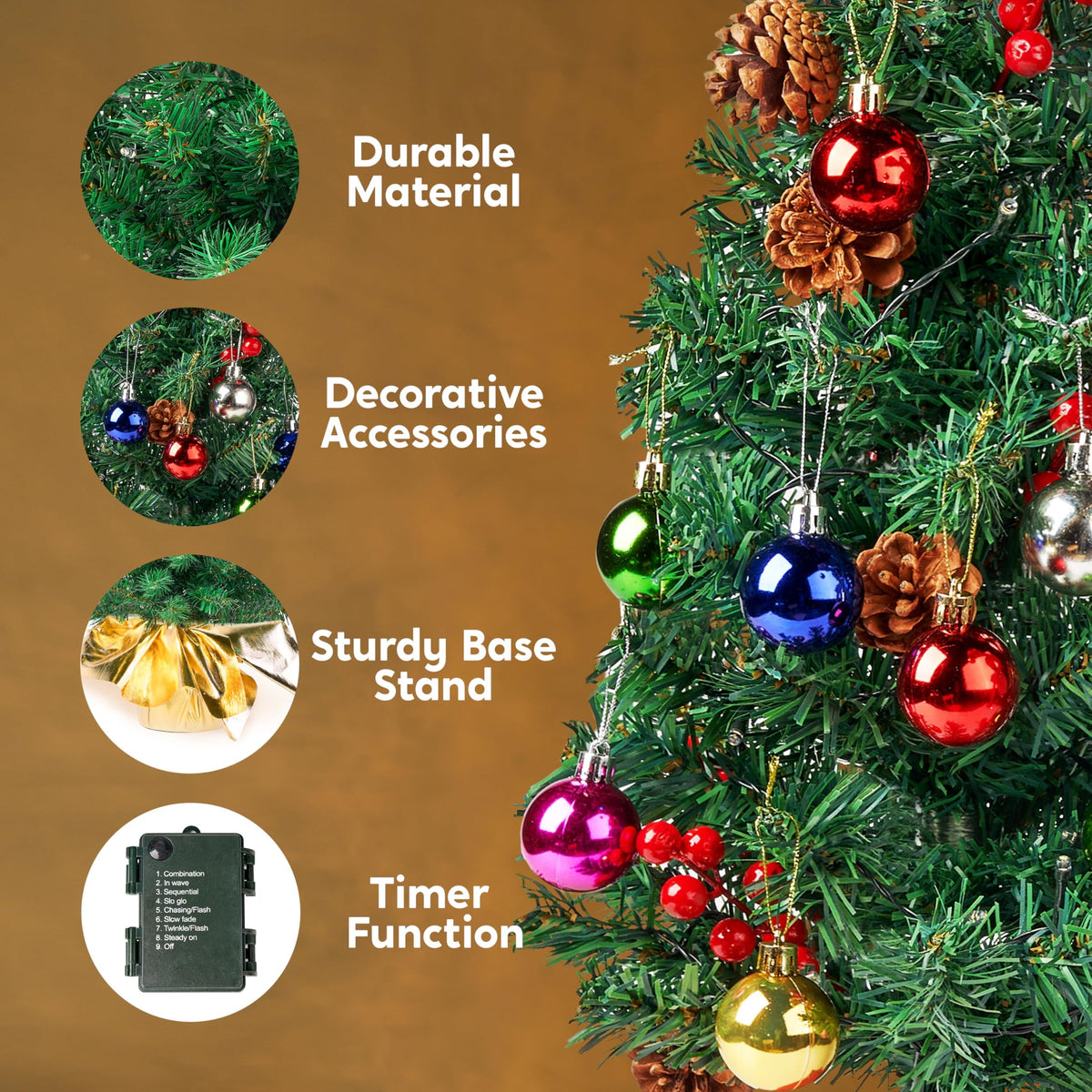 Joyfy 24in Prelit Tabletop Christmas Tree with Decoration Kit (Gold, Battery Operated)