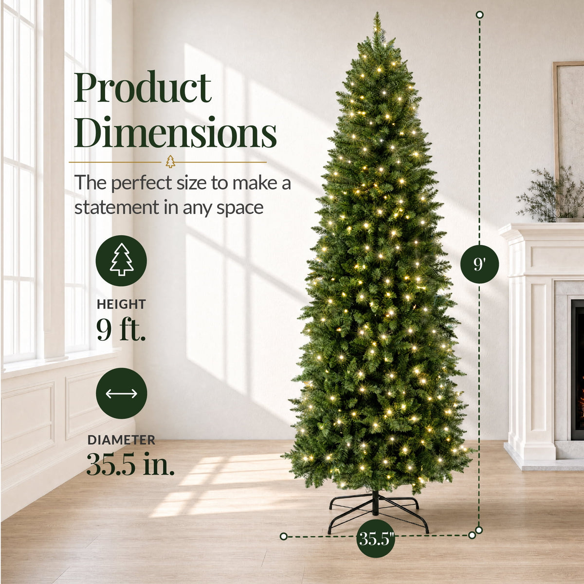 Best Choice Products 6ft Artificial Pencil Christmas Tree with Viral Twinkling Lights, Pre-Lit Spruce, 250 Lights