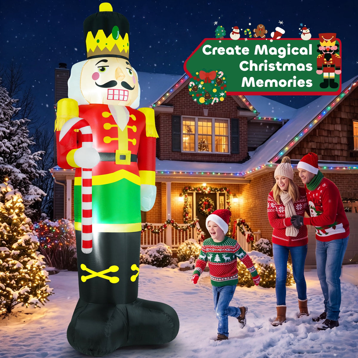 Yexmas 8FT Christmas Inflatable Nutcracker Soldier Blow Up Yard Decor with LED Light for Outdoor Christmas Party ,Garden and Lawn