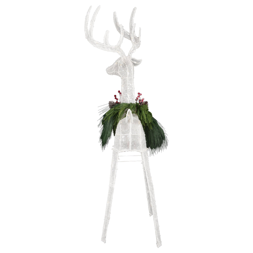 Indoor/Outdoor Lighted Velvet and Frosted Reindeer with Wreath Christmas Decoration with 70 LED Lights, Warm White, 4.95', by Holiday Time