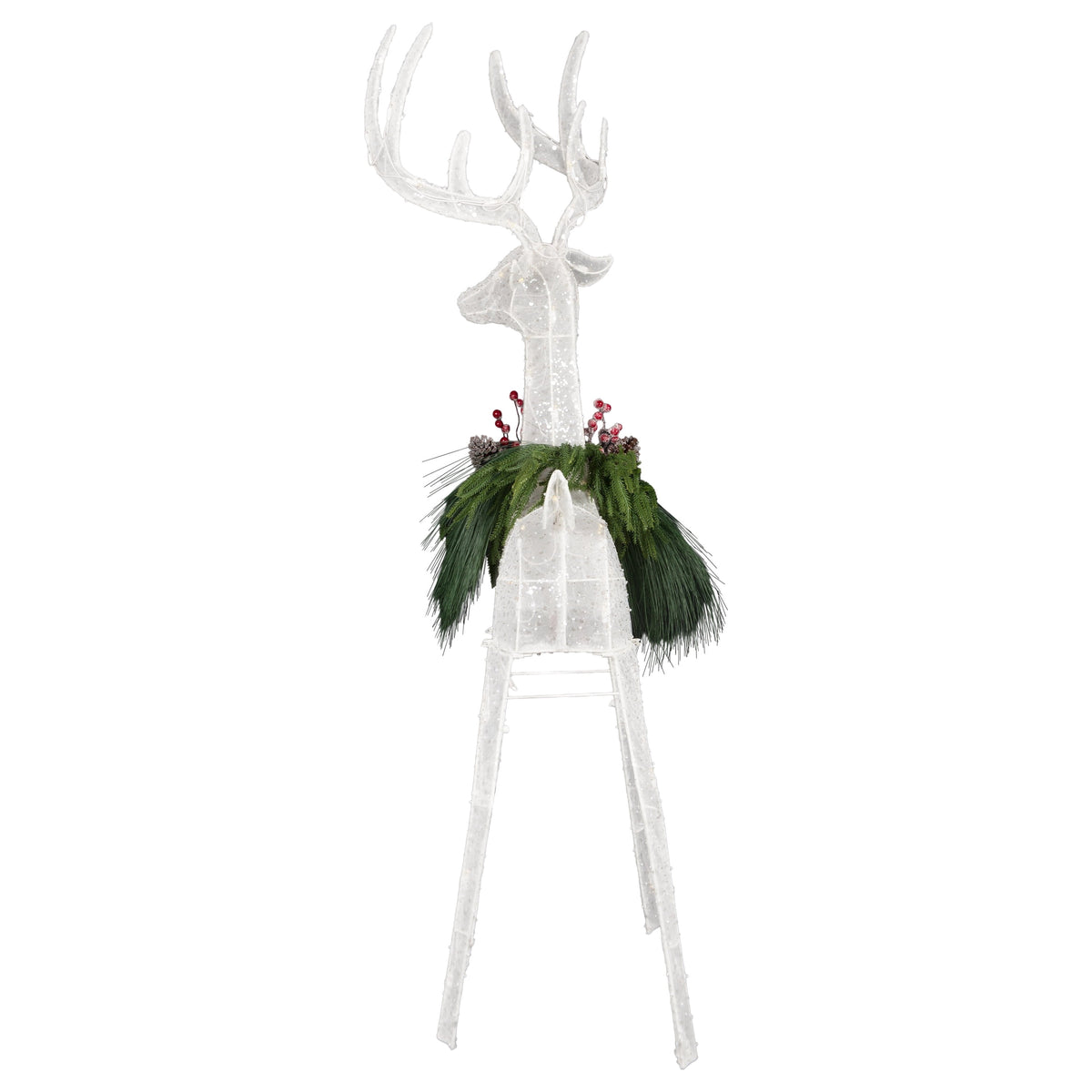 Indoor/Outdoor Lighted Velvet and Frosted Reindeer with Wreath Christmas Decoration with 70 LED Lights, Warm White, 4.95', by Holiday Time