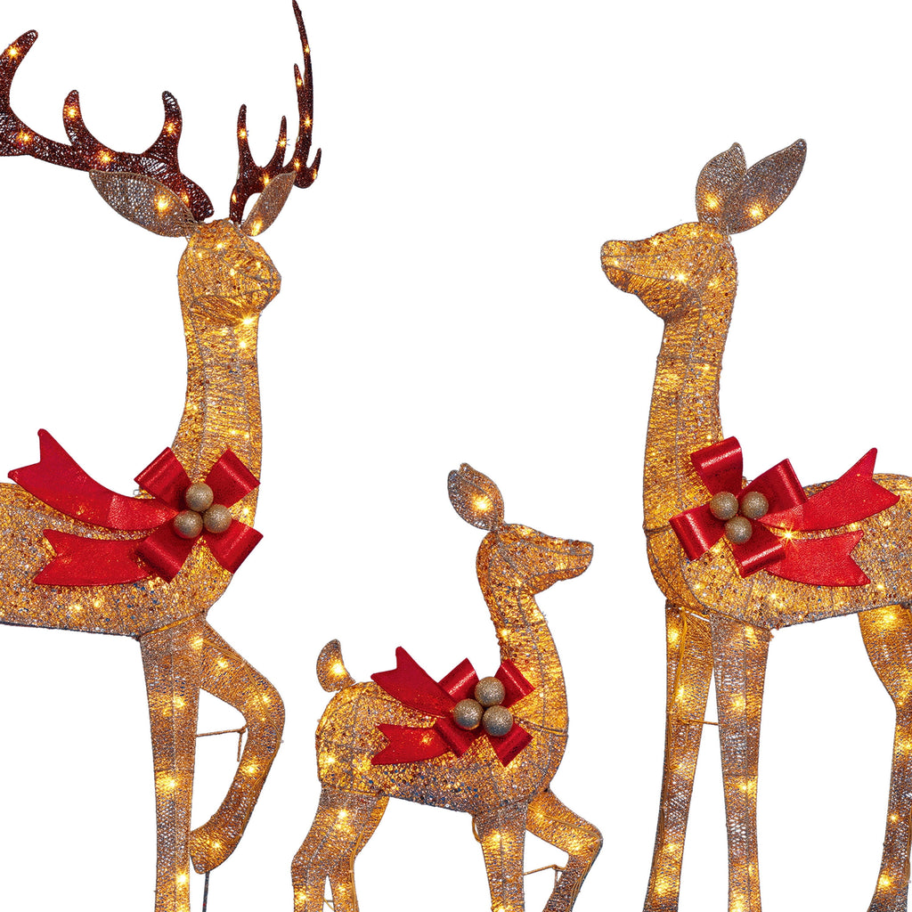 Indoor/Outdoor Light-Up Glitter Deer Family Christmas Decoration with 210 LED Lights, Warm White, Set of 3, by Holiday Time