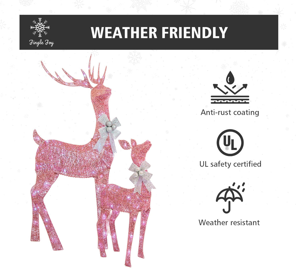 Jingle Joy 5FT Lighted Outdoor Christmas Deer Set – 3-Piece LED Reindeer Family with Twinkling Lights, Weather-Resistant Yard Decor with Stakes - Pink