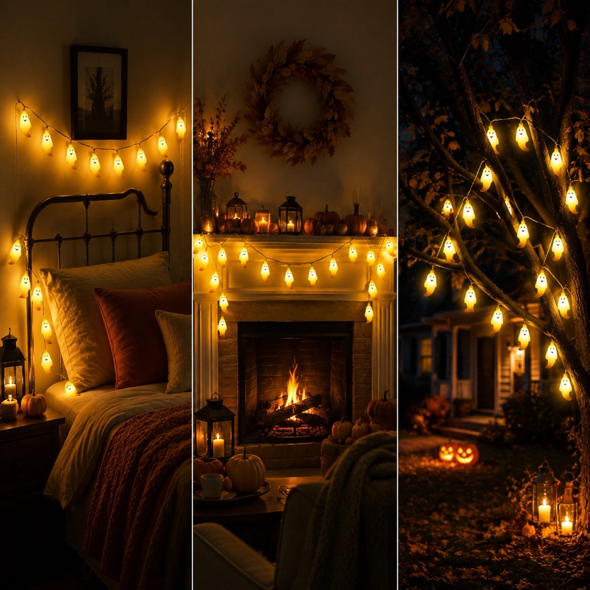 AZXY Halloween String Lights, Ghost Shaped White Halloween Lights, Indoor Outdoor Halloween Decor, Halloween Party Indoor Decor, Battery 5 FT Halloween Decorations, Stair Mantel Patio Halloween Decor
