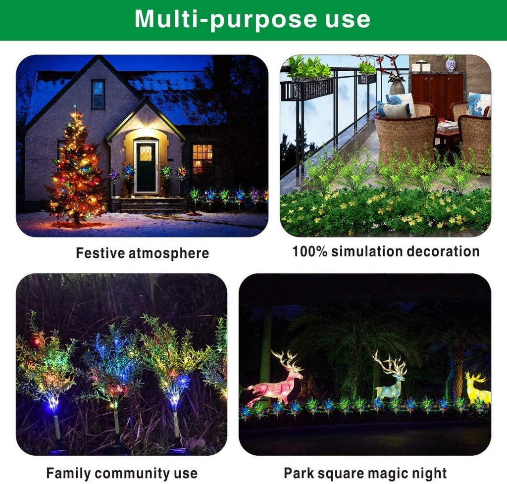 QiShi Solar Garden Lights Tree Outdoor Multi-Color Changing LED Stake Lights Flower for Garden, Patio, Yard and Decoration Solar Flickering Tree Lights (Tree,2 Pack)