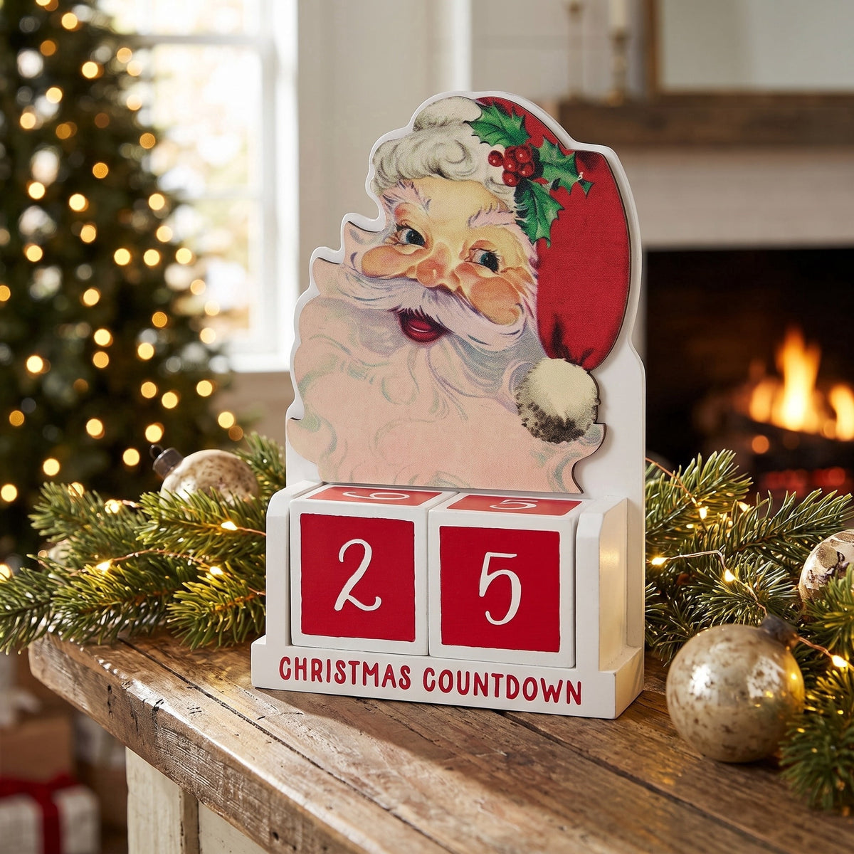 Santa's Countdown Advent Calendar Christmas Decoration, Red and White, 5" x 8", by Holiday Time
