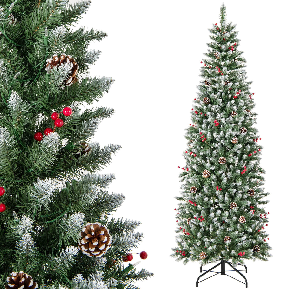 Costway 5 FT Pre-Lit Artificial Christmas Tree with 408 Snowy Branch Tips 250 LED Lights