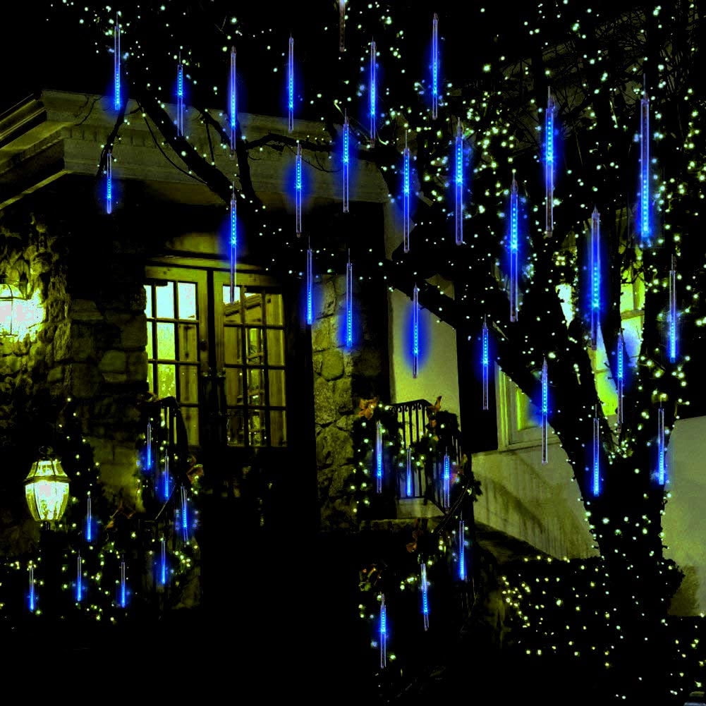 Rirool 20-Inch Blue Meteor Shower Lights, 10 Tubes 540 LED Cascading Falling Rain Christmas String Lights, IP65 Outdoor Plug-In Decor for Trees, Roof, Patio, Wedding and Holiday Display, 1 Set
