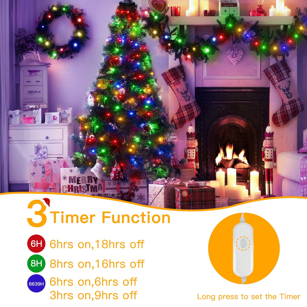 Ollny Christmas Tree Lights with Ring, 8 Modes & 3 Timers Cascading Twinkle Lights for Christmas Tree, 200 LED 6.6FT*10 Lines Waterfall Lights for Indoor Outdoor Xmas Decoration (Warm White)