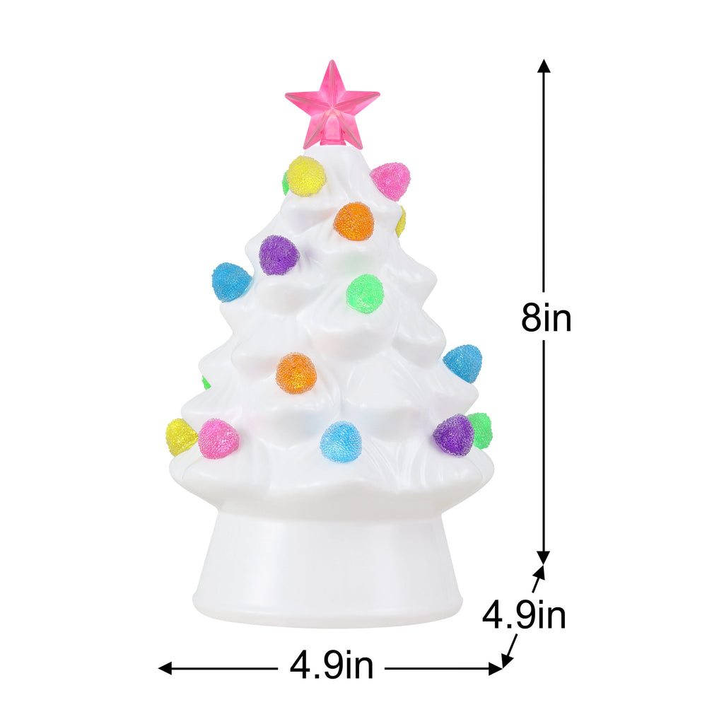 Mr. Christmas Decorative 8-inch Nostalgic White Ceramic Tree with Gumdrop Bulbs