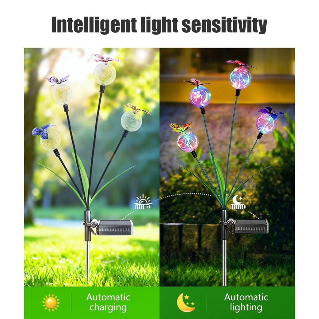 Solar Outdoor Butterfly Ball Swaying Lights - Waterproof Garden Yard Landscape Decor, Automatic Dusk to Dawn, Easy Install, Pathway and Patio Lighting Multicolor