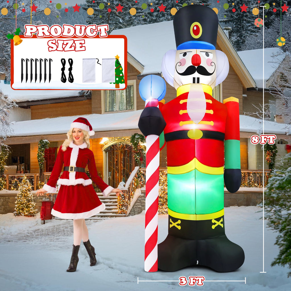 Yexmas 8FT Christmas Inflatable Nutcracker Soldier Blow Up Yard Decor with LED Light for Outdoor Christmas Party ,Garden and Lawn