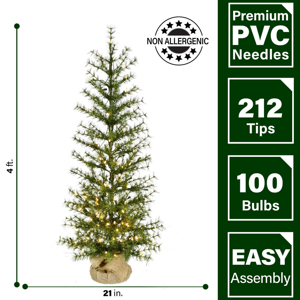 Fraser Hill Farm 4-ft. Farmhouse Fir Christmas Tree with Burlap Bag and Warm White LED Lights, FFFF048-5GR