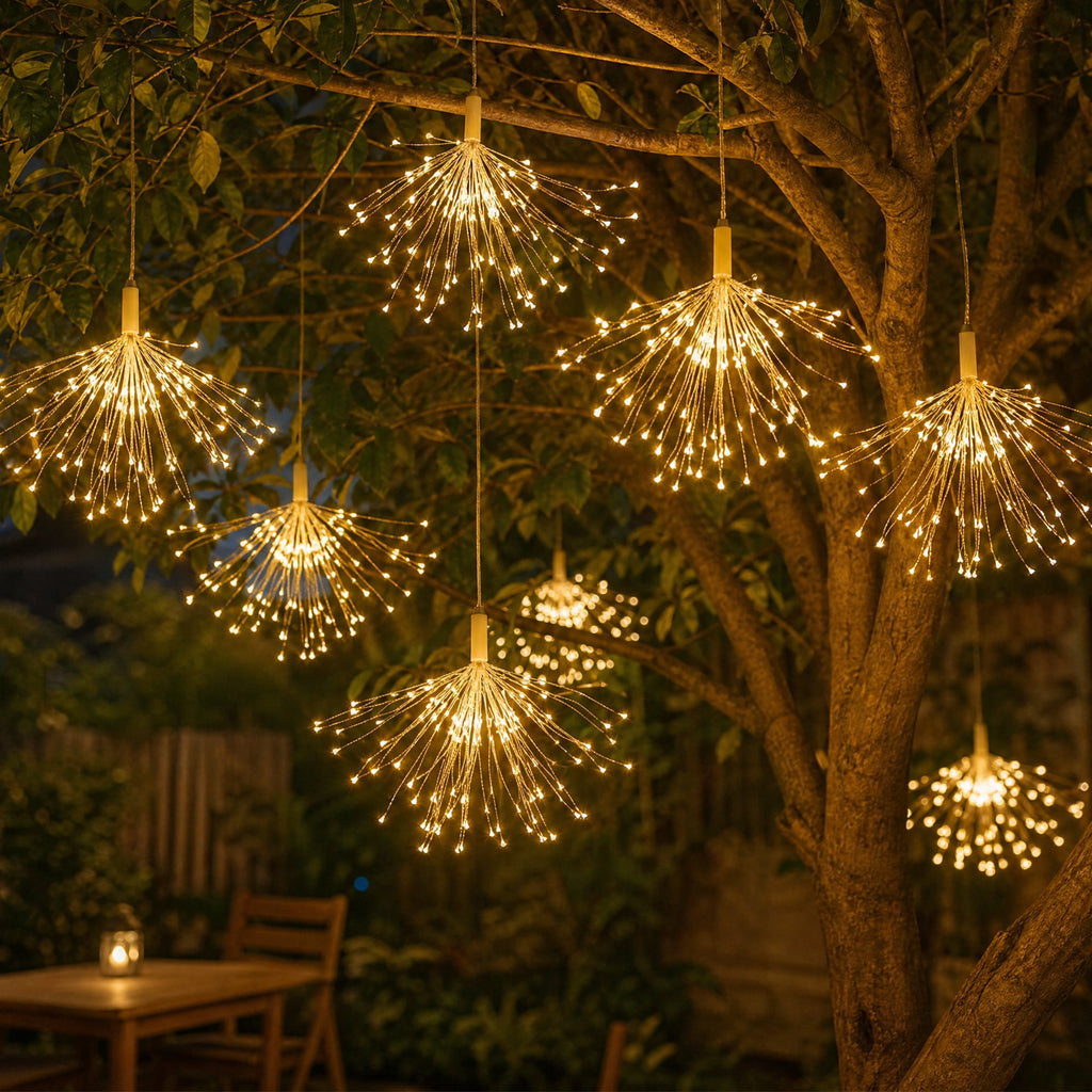5-Pack LED Firework Lights, 450 LED Starburst String Lights with 8 Modes, Plug In Waterproof Fairy Christmas Lights for Garden Patio Indoor Outdoor Decor, Cool White