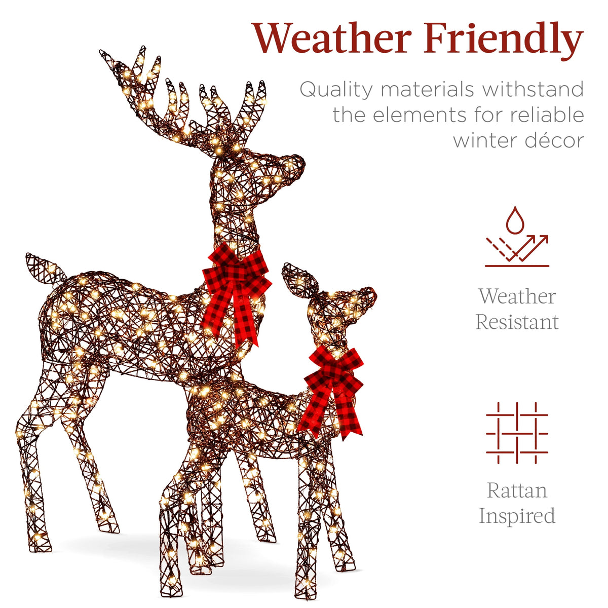 Best Choice Products 3-Piece Lighted Christmas Deer Set Outdoor Yard Decoration w/ 360 LED Lights, Stakes - White