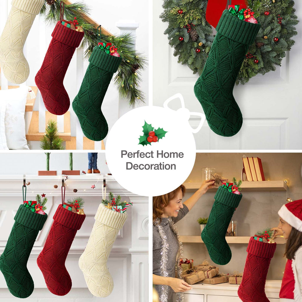 Ayieyill 6pcs Christmas Stockings Large Knitted Xmas Stockings 18 Inches Fireplace Hanging Stockings for Family Holiday Christmas Decoration