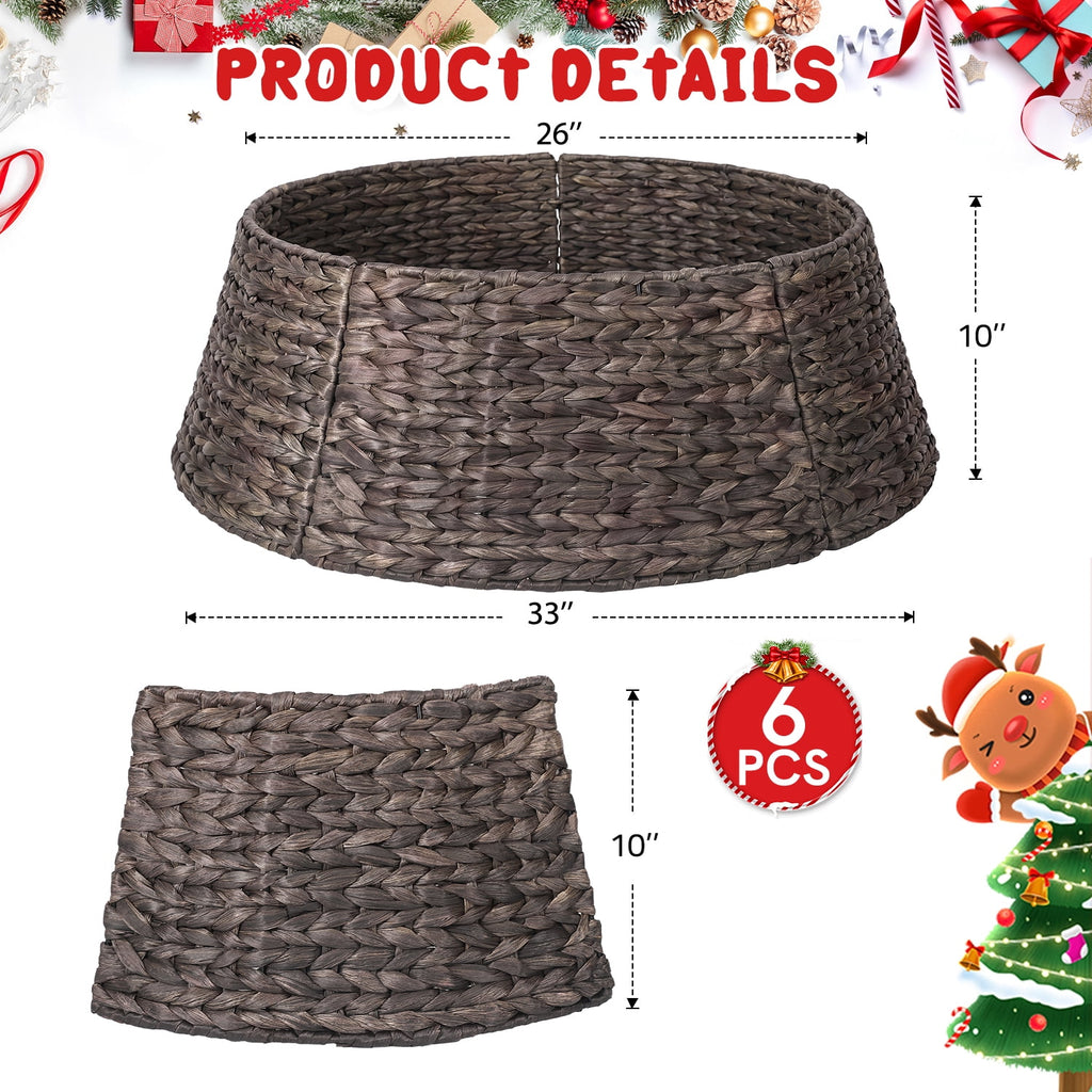 Ayieyill 26in Woven Hyacinth Christmas Tree Collar, Christmas Tree Decorations, Tree Skirt Accessory w/ Cord Cut-Out | Natural