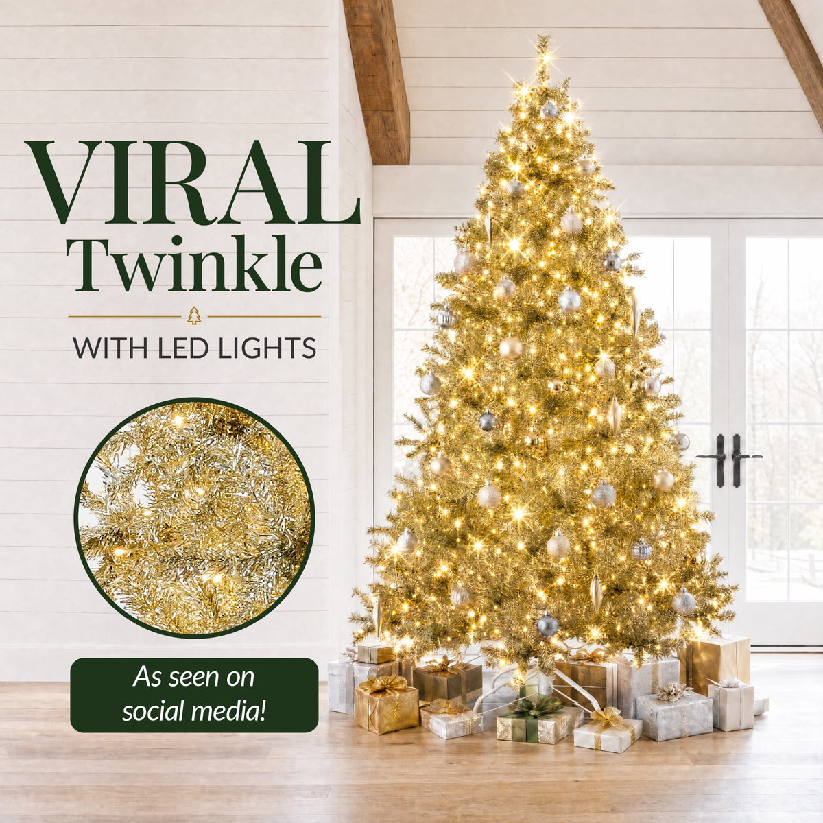 Best Choice Products 7.5ft Artificial Tinsel Christmas Tree with Viral Twinkling Lights, Pre-Lit Pine, 550 Lights
