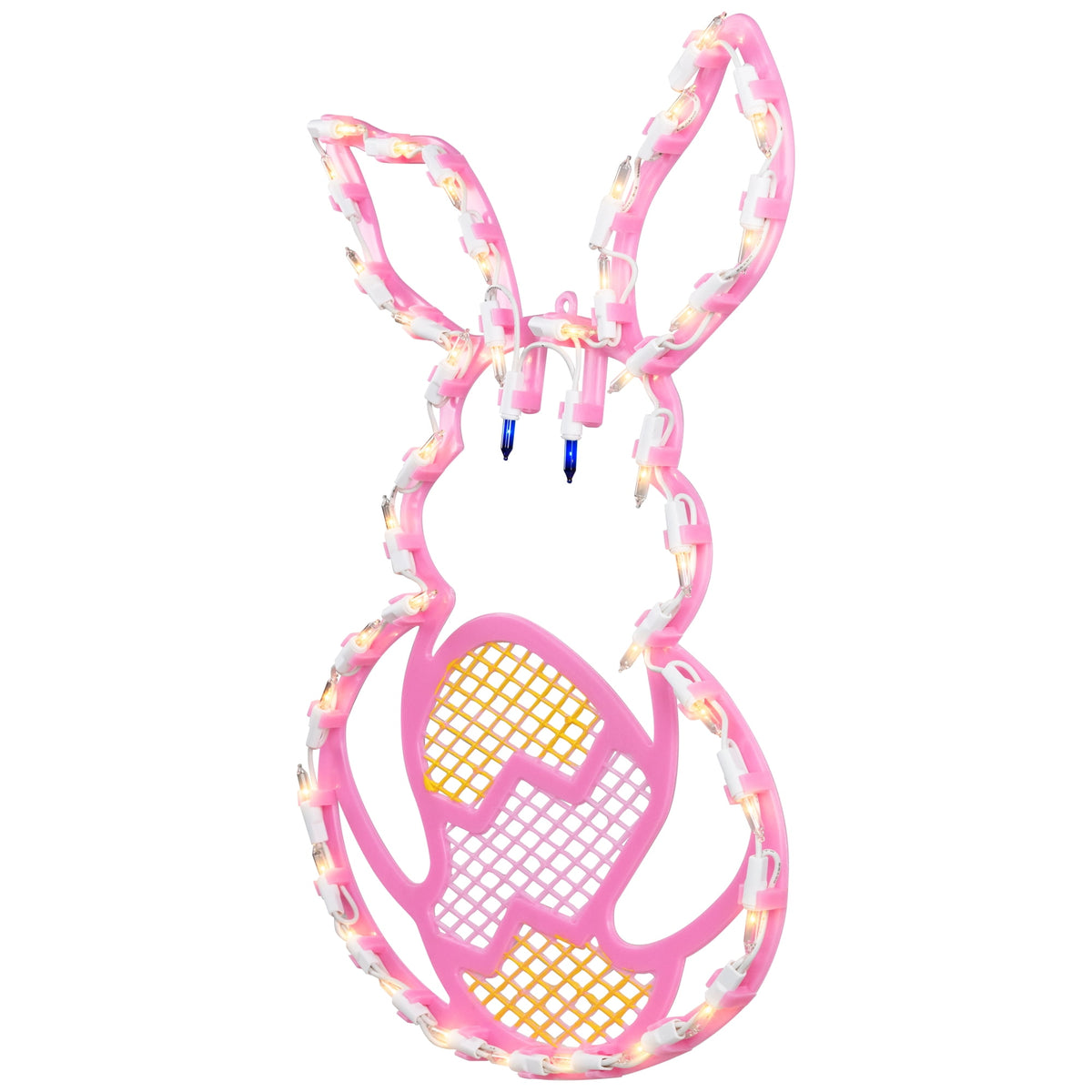 Northlight Lighted Pink Bunny with Easter Egg Window Decoration - 17"
