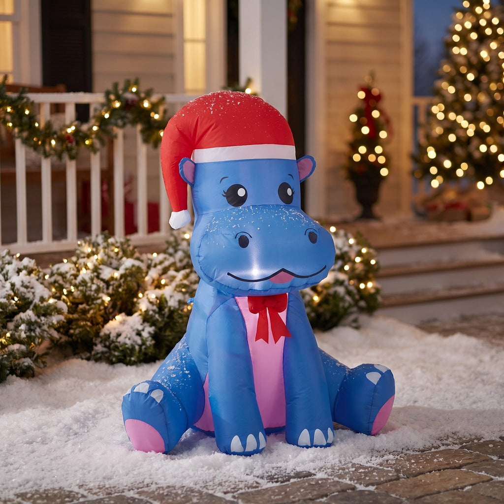 Blue and Pink Hippo Christmas Yard Inflatable, 3.5', by Holiday Time