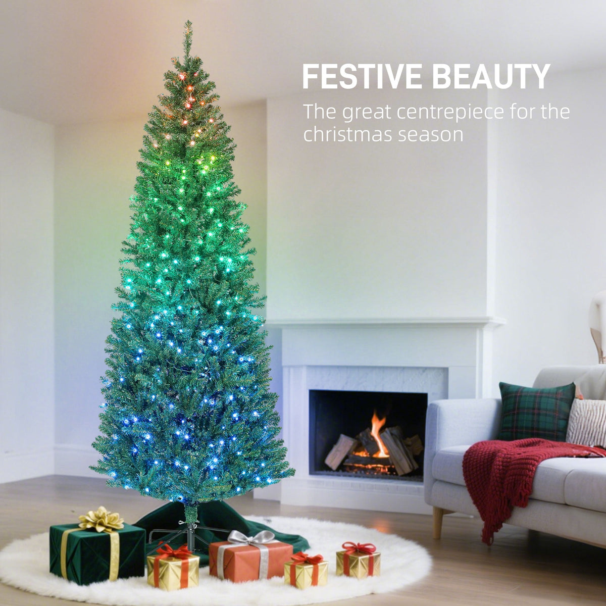 6ft Artificial Christmas Tree, 180 lED Christmas Tree with Metal Stand, Green Xmas Trees Seasonal Holiday Decoration Tree