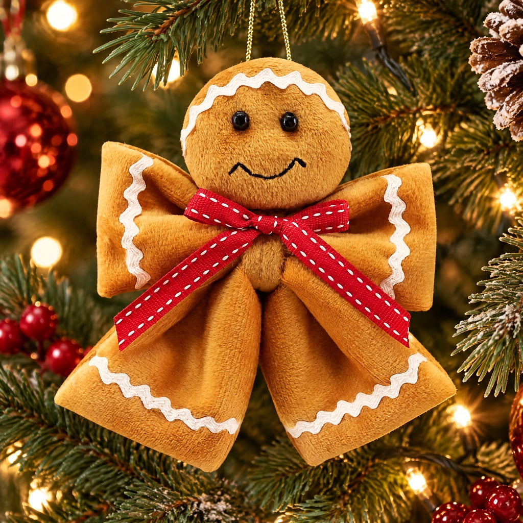 Brown Fabric Gingerbread Man Bow Christmas Ornament, 6", by Holiday Time
