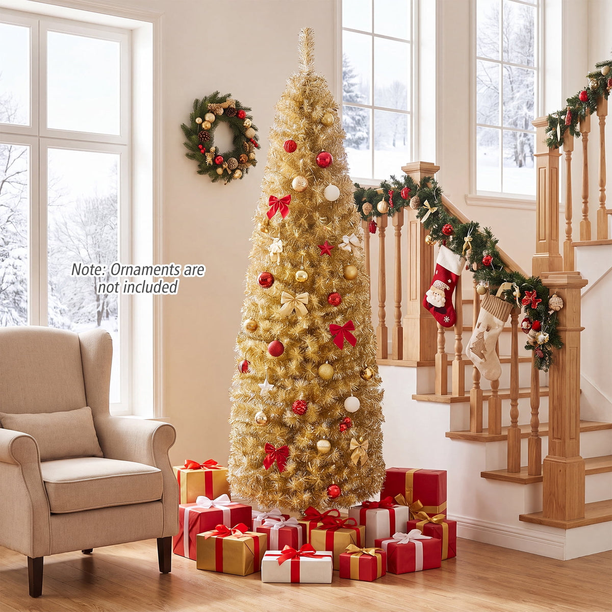 Costway 6FT Unlit Pencil Slim Tree Artificial Christmas Tree Metal Blue