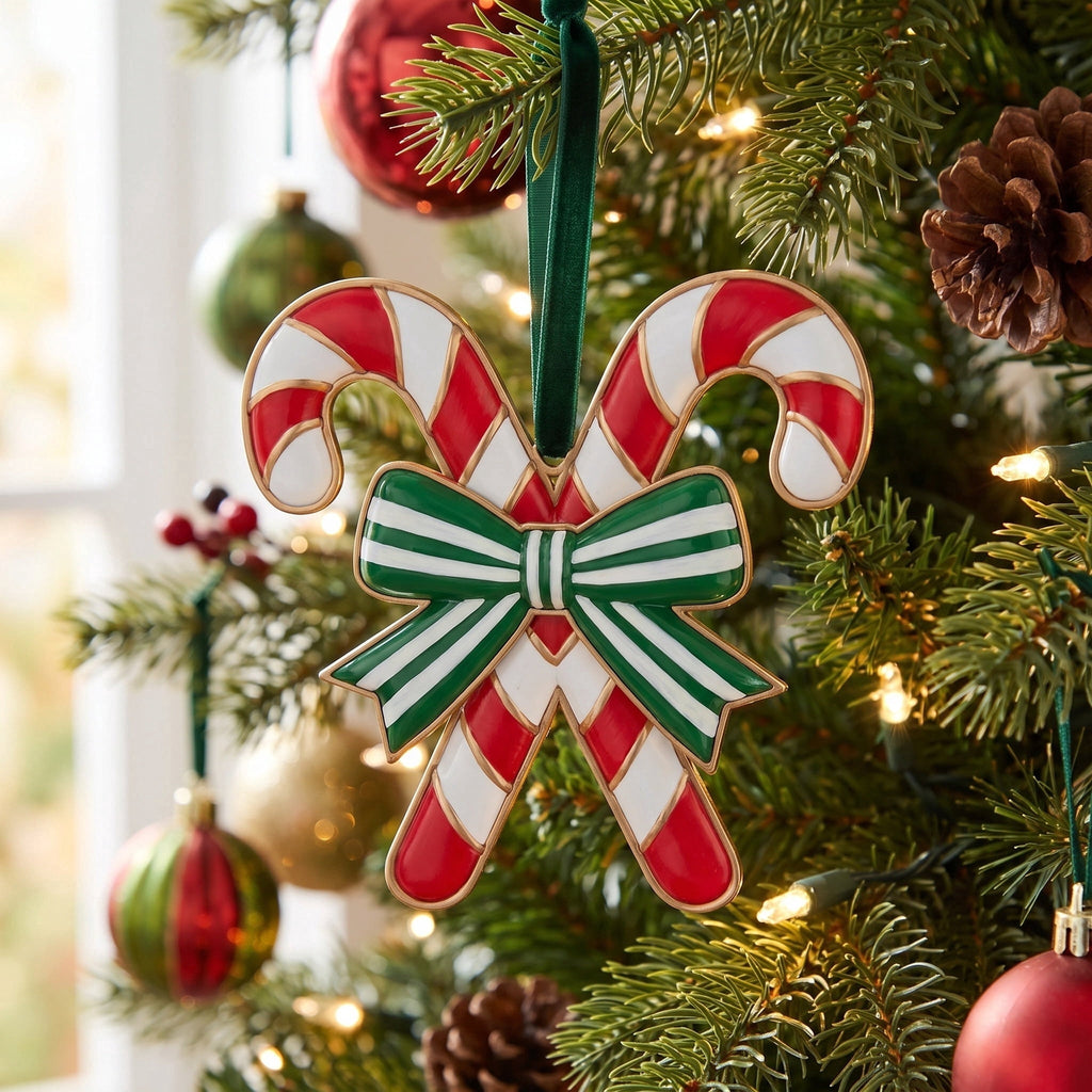 Red, White and Green Candy Cane and Bow Christmas Ornament, 5.5", by Holiday Time