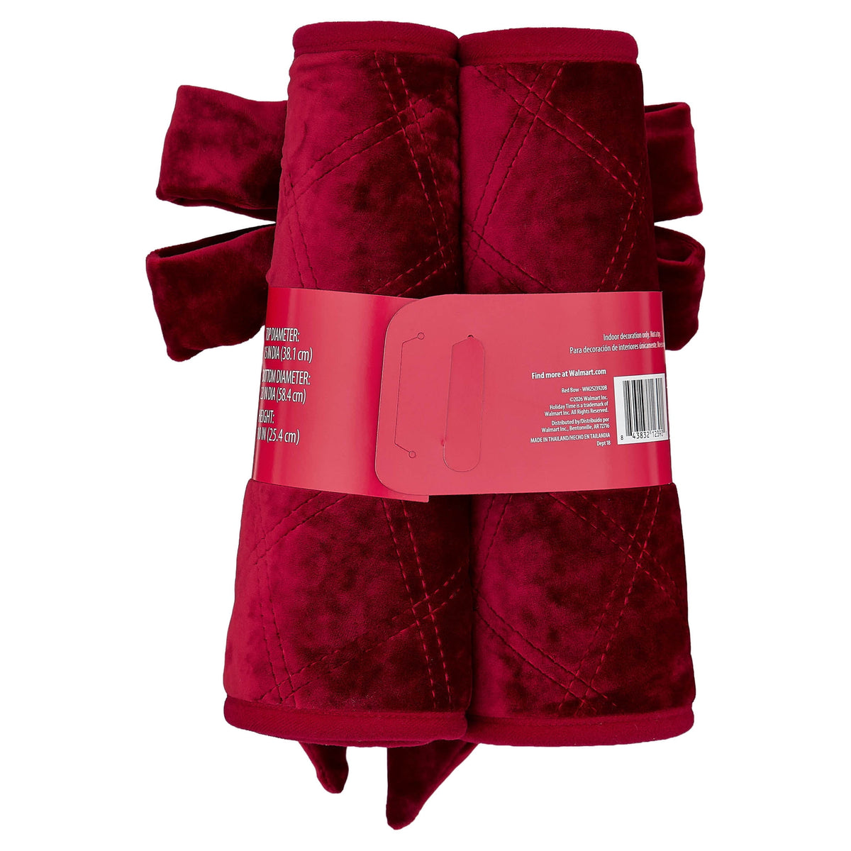 Quilted Velvet Stand Band Christmas Tree Collar, Red, 23", by Holiday Time