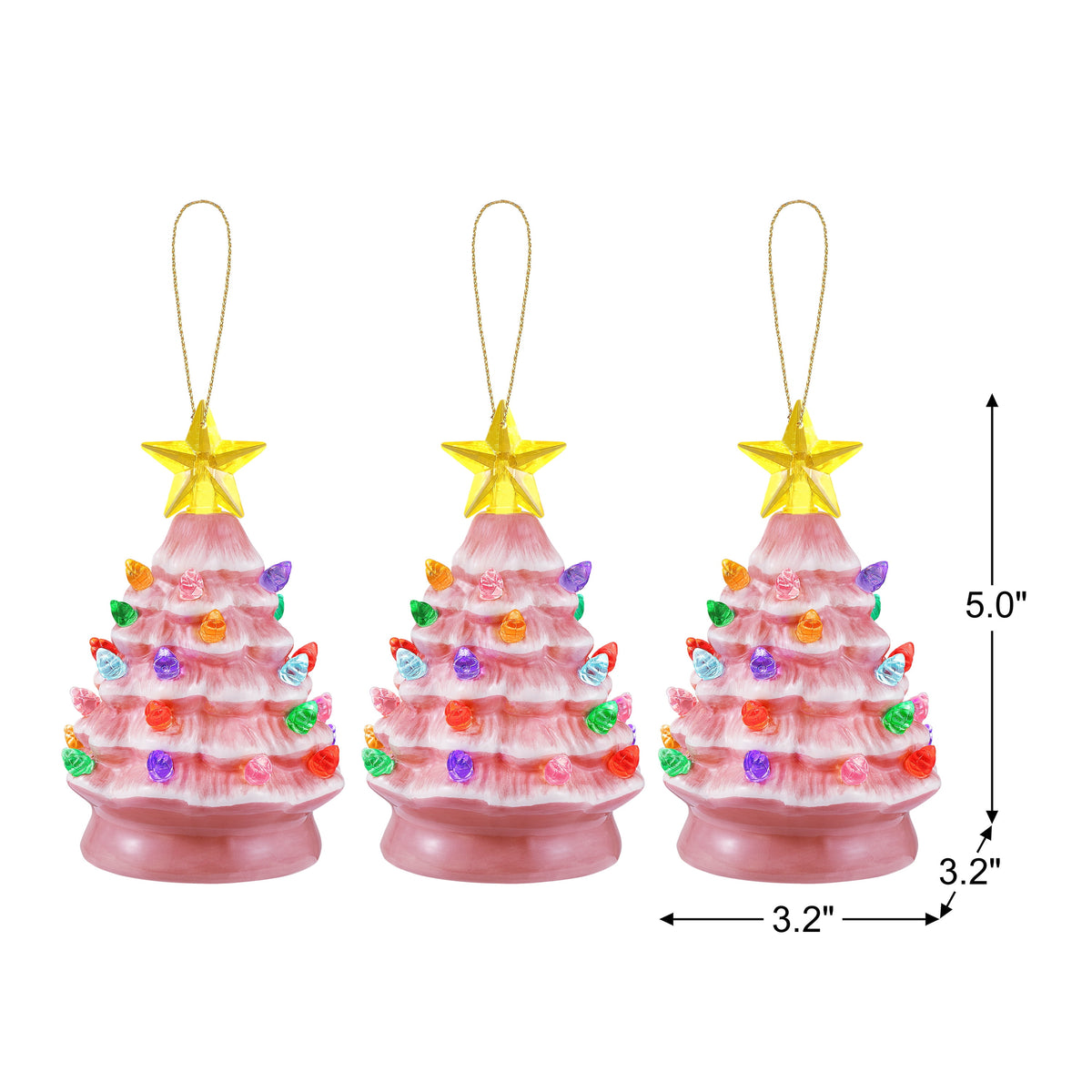 Mr. Christmas Nostalgic Ceramic Tree Ornaments - Green, Set of 3