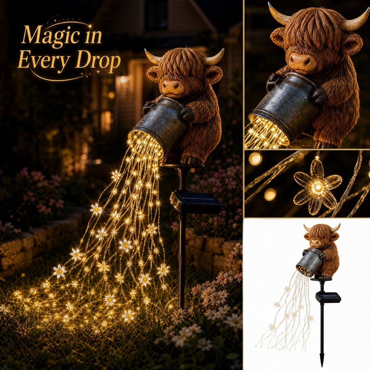 Christmas Reindeer Lighted Yard Stake, Bell and Snowflake Outdoor Decor for Lawn Garden Pathway Porch Holiday Display, 31.9 in
