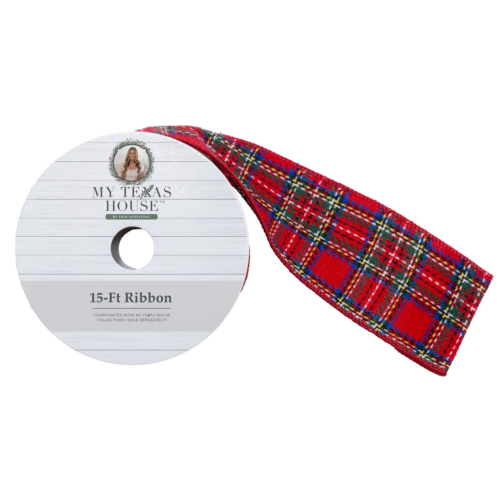 My Texas House Red Plaid Christmas Ribbon, 2.5" x 15'