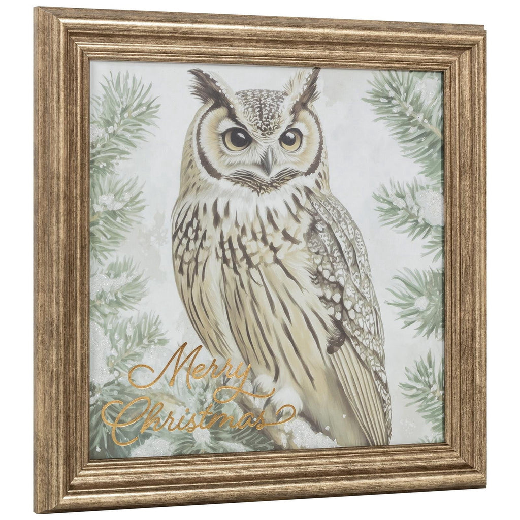 Owl in Snowy Tree Framed Christmas Wall Art, Multicolor, 12" x 12", by Holiday Time