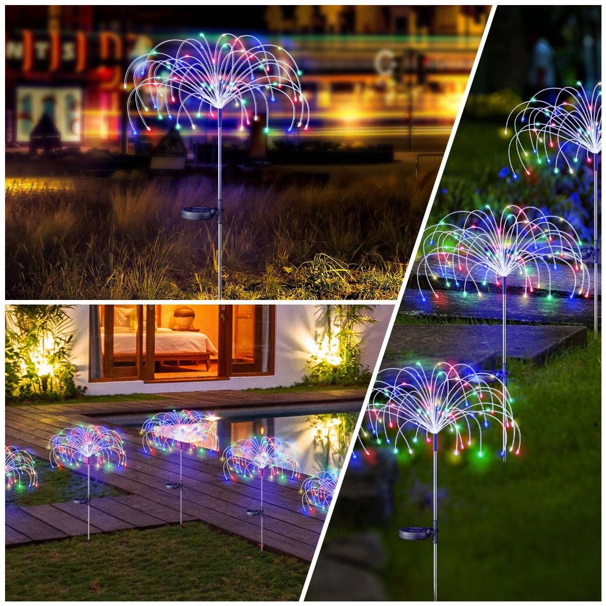 Rirool 2 Pack Solar Firework Lights, 120 LED Outdoor Garden Lights, Waterproof IP65 Pathway Yard Decor, DIY Copper Wire, Auto On/Off, Warm White