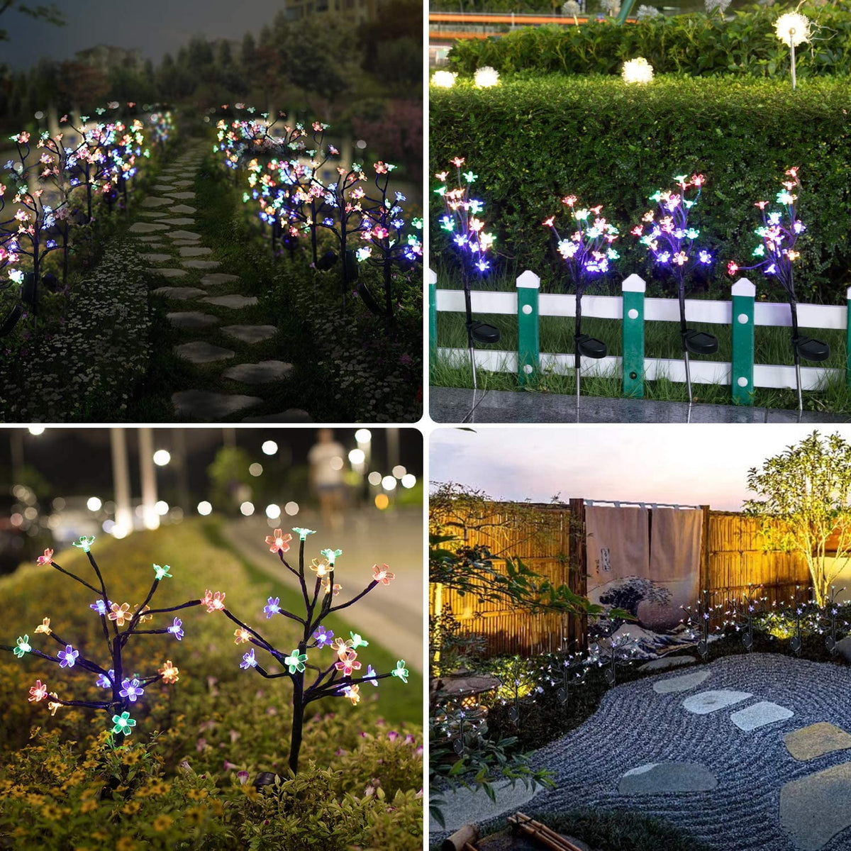 QiShi Solar Garden Lights Tree Outdoor Multi-Color Changing LED Stake Lights Flower for Garden, Patio, Yard and Decoration Solar Flickering Tree Lights (Tree,2 Pack)