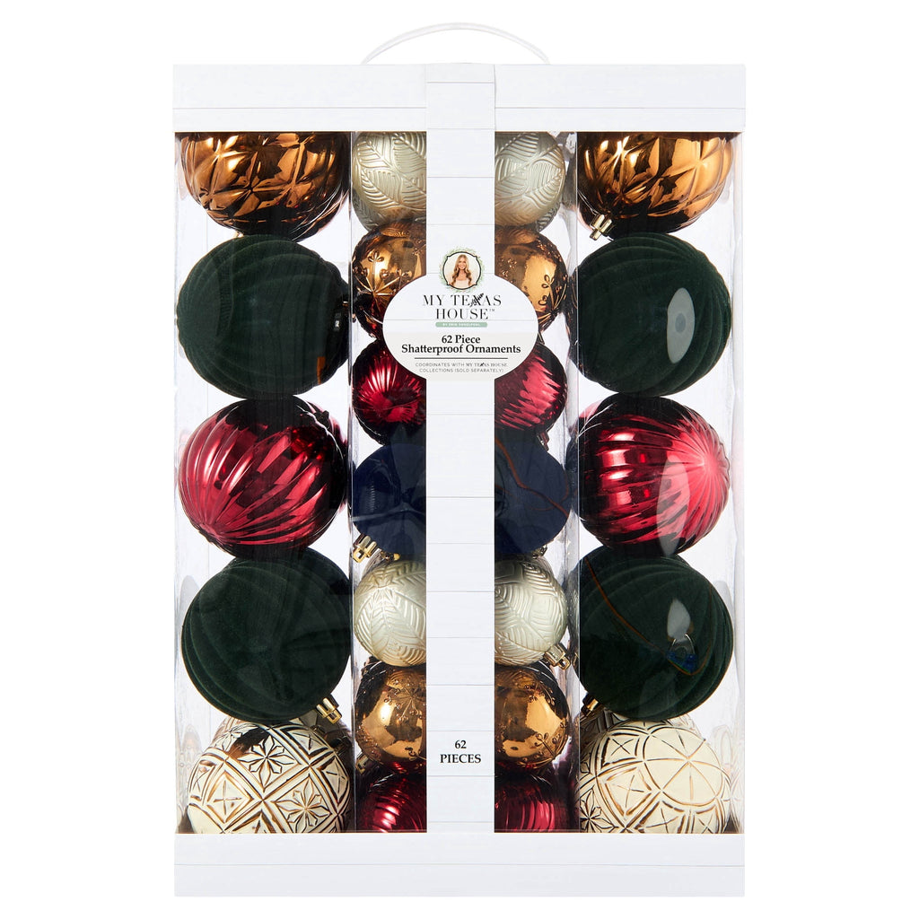 My Texas House 62-Count Gold and White Shatterproof Christmas Ornaments
