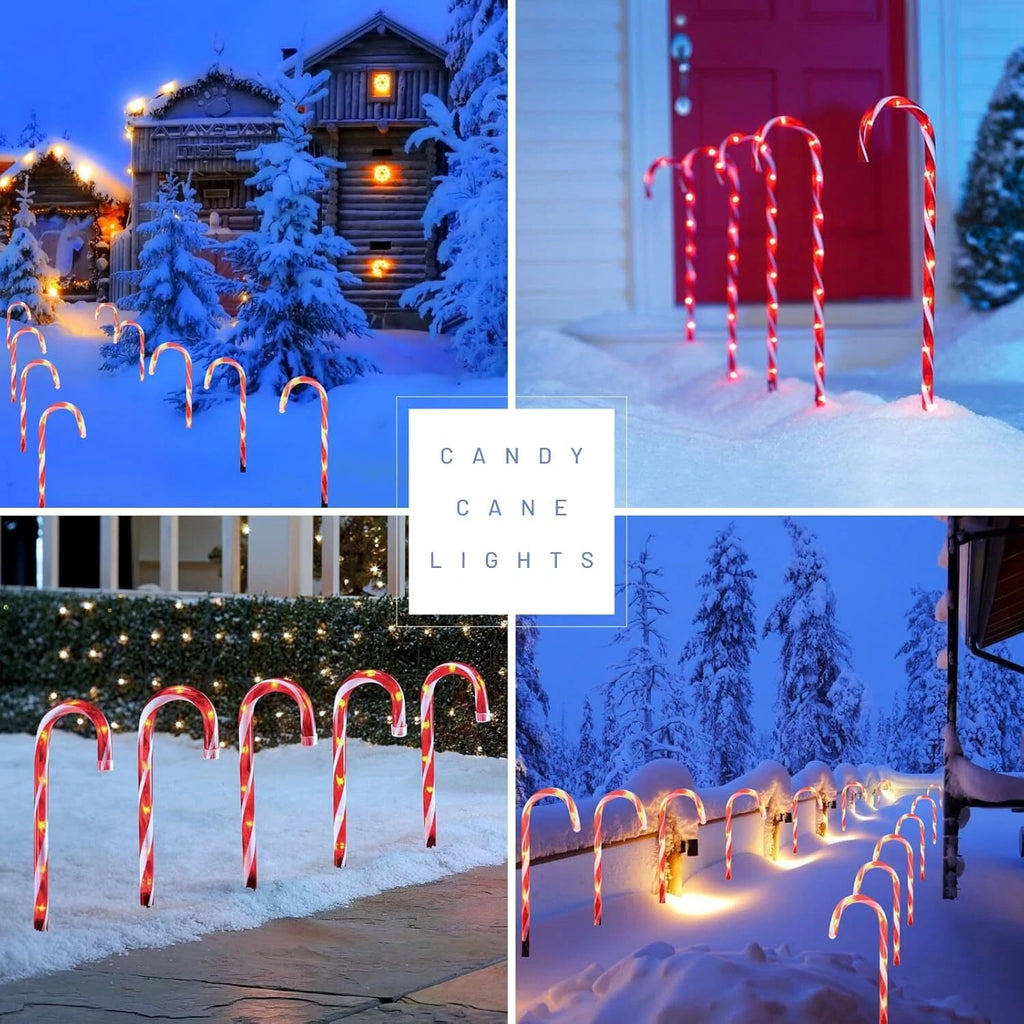 24 Pack Solar Christmas Candy Cane Lights, IP65 Waterproof Pathway Markers with 8 Lighting Modes, Auto On/Off Solar Powered Outdoor Decor for Garden, Patio, Yard