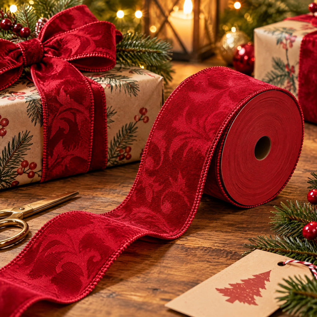 Red Embossed Christmas Ribbon, 2.5" x 21', by Holiday Time