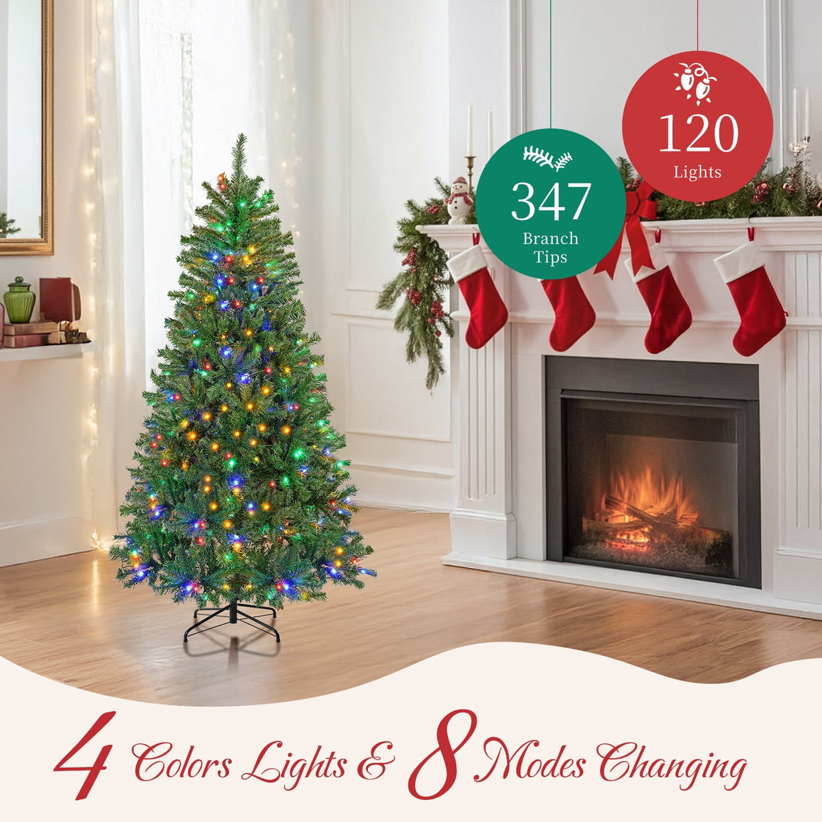 CONCETTA 6FT Pre-Lit Artificial Spruce Christmas Tree with Multicolor LED Lights, Realistic Indoor Home Holiday Decoration