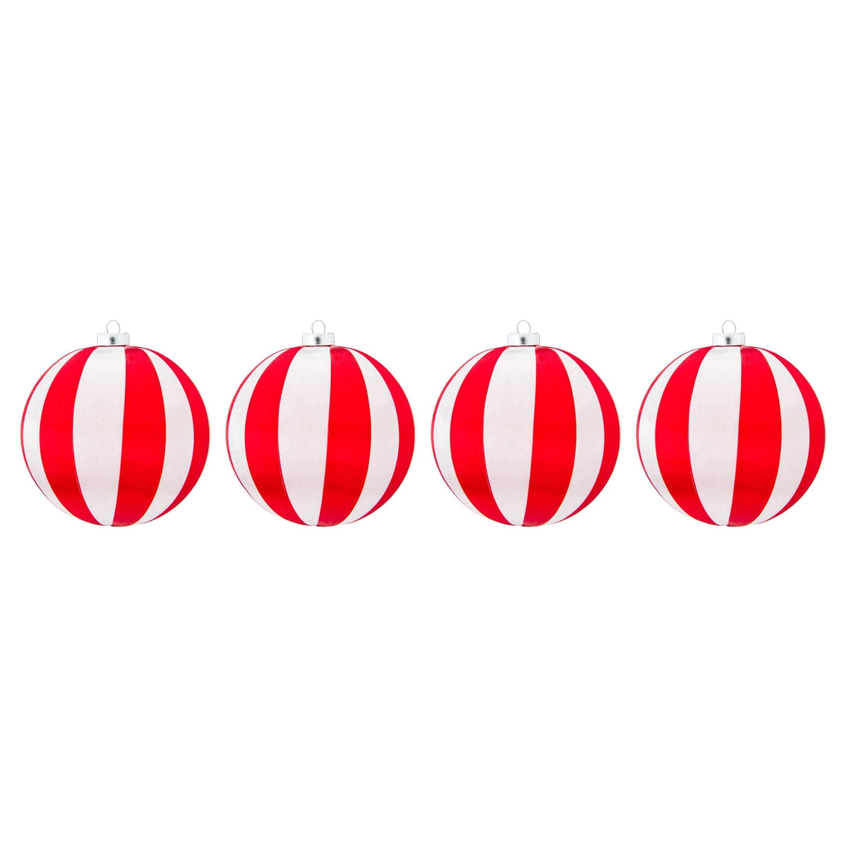 4-Count Red and White Stripe Ball Christmas Ornaments, 4", by Holiday Time