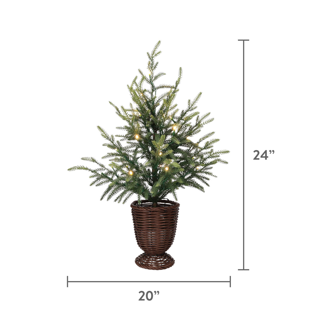 My Texas House 2' Small Pre-Lit Norfolk Pine Green Artificial Christmas Tree with 30 Warm White Twinkle LED Lights in Woven Basket