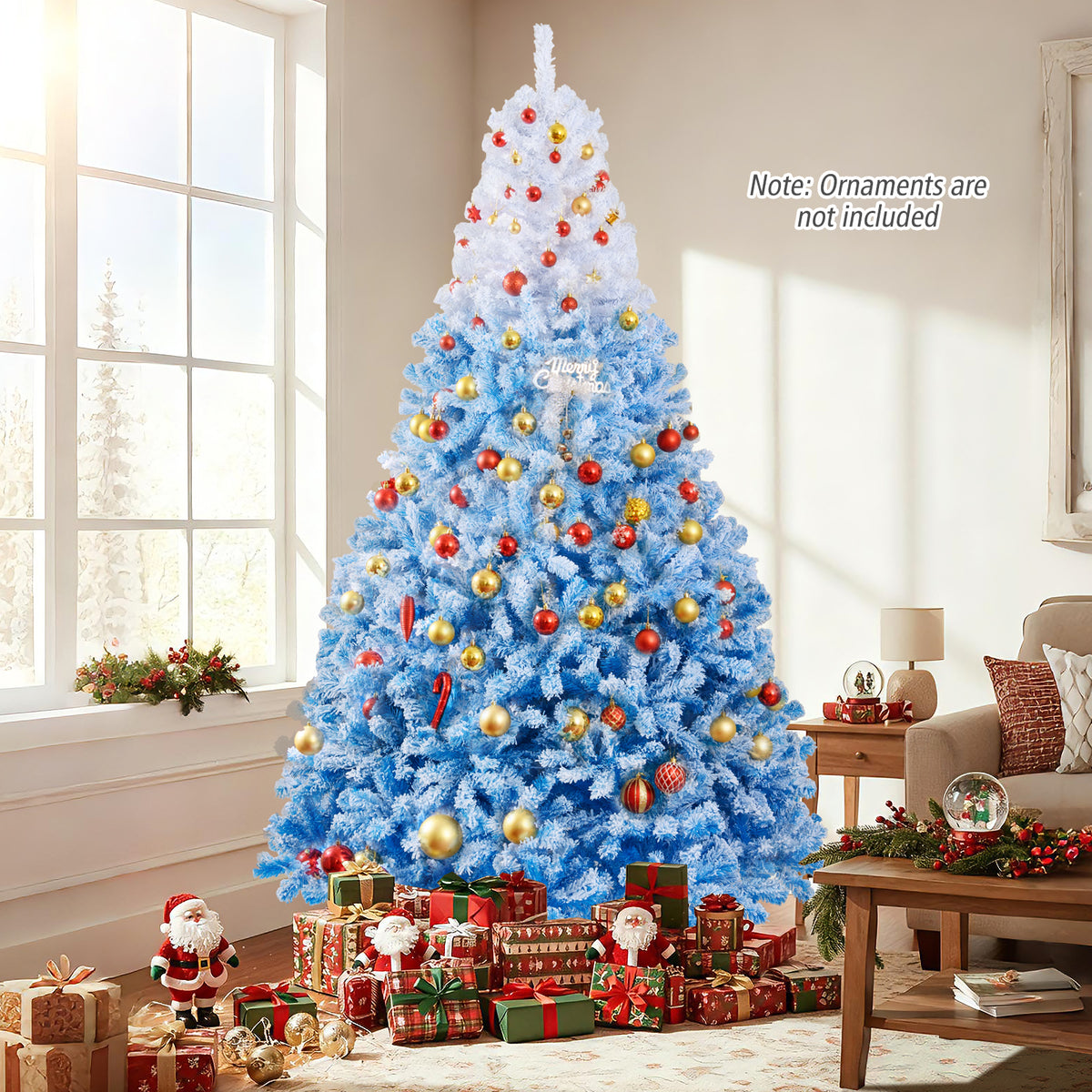 Costway 6 FT Artificial Christmas Tree with 250 Warm White LED Lights, 8 Lighting Modes & Folding Metal Stand White & Pink