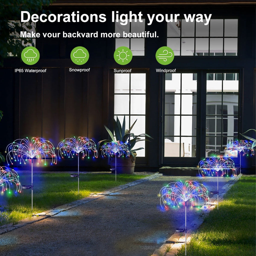 Rirool 2 Pack Solar Firework Lights, 120 LED Outdoor Garden Lights, Waterproof IP65 Pathway Yard Decor, DIY Copper Wire, Auto On/Off, Warm White