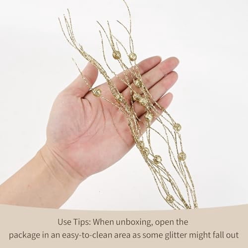 16 Piece Artificial Glitter Berry Stems 17 Inch Gold Christmas Tree Picks