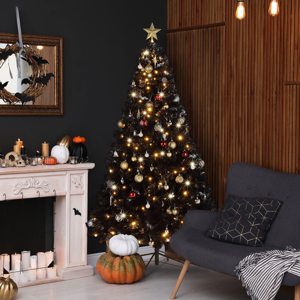 Ktaxon Black Christmas Tree 6ft Artificial Xmas Tree with 250 LEDs,Indoor Holidays Decoration,8 Modes