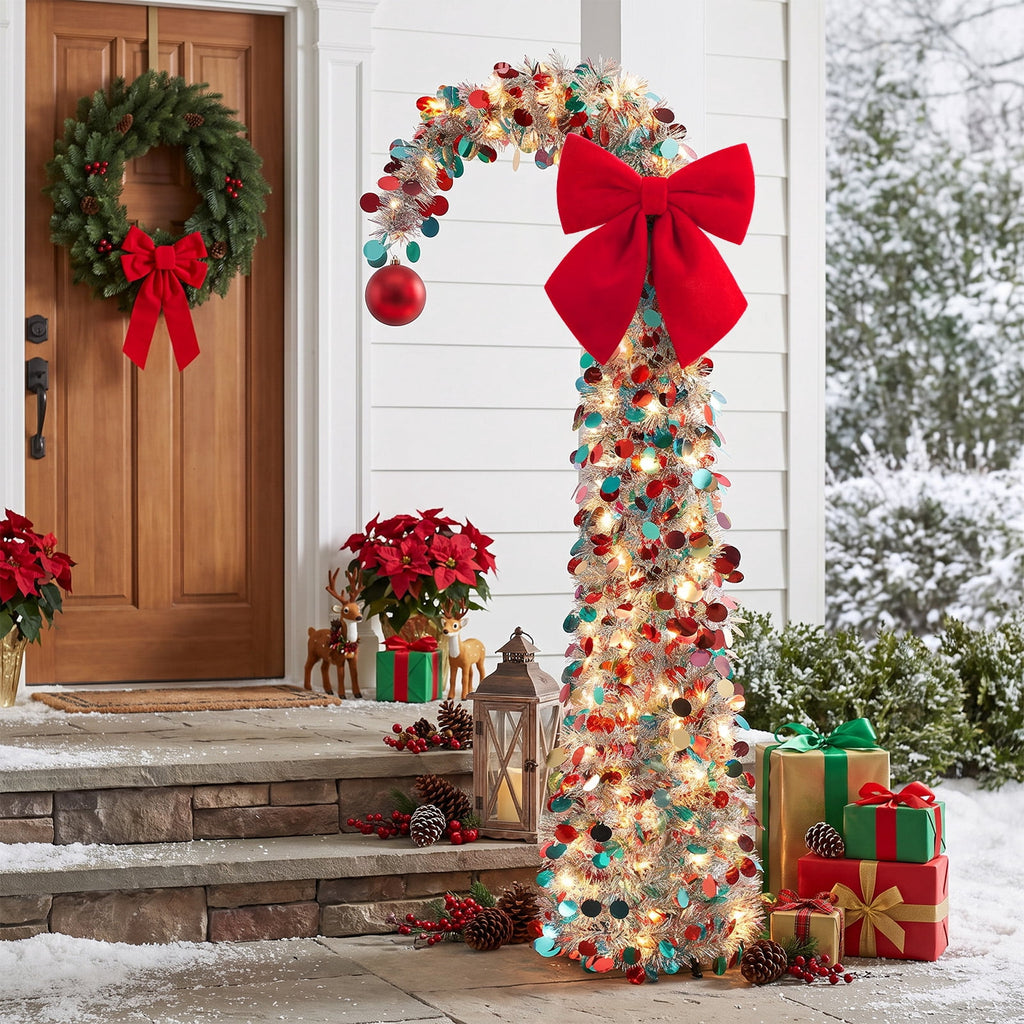 Ayieyill Christmas Tree 5FT Pencil Christmas Tree, Collapsible Pop up Tinsel Tree for Christmas Decorations Indoor, Pink