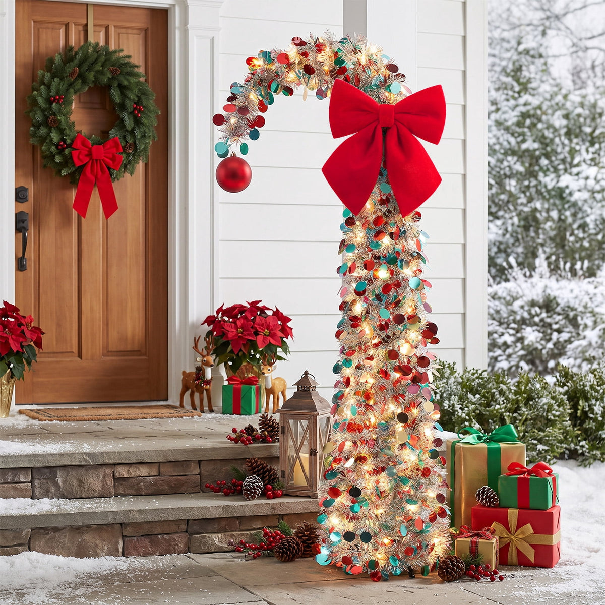 Ayieyill Christmas Tree 5FT Pencil Christmas Tree, Collapsible Pop up Tinsel Tree for Christmas Decorations Indoor, Pink