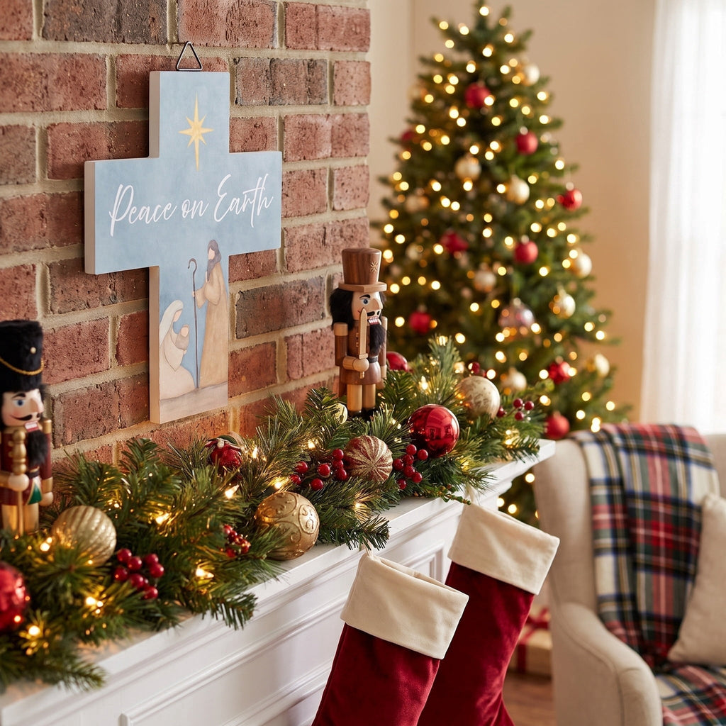 Peace on Earth Cross Christmas Wall Art, Multicolor, 9.8", by Holiday Time