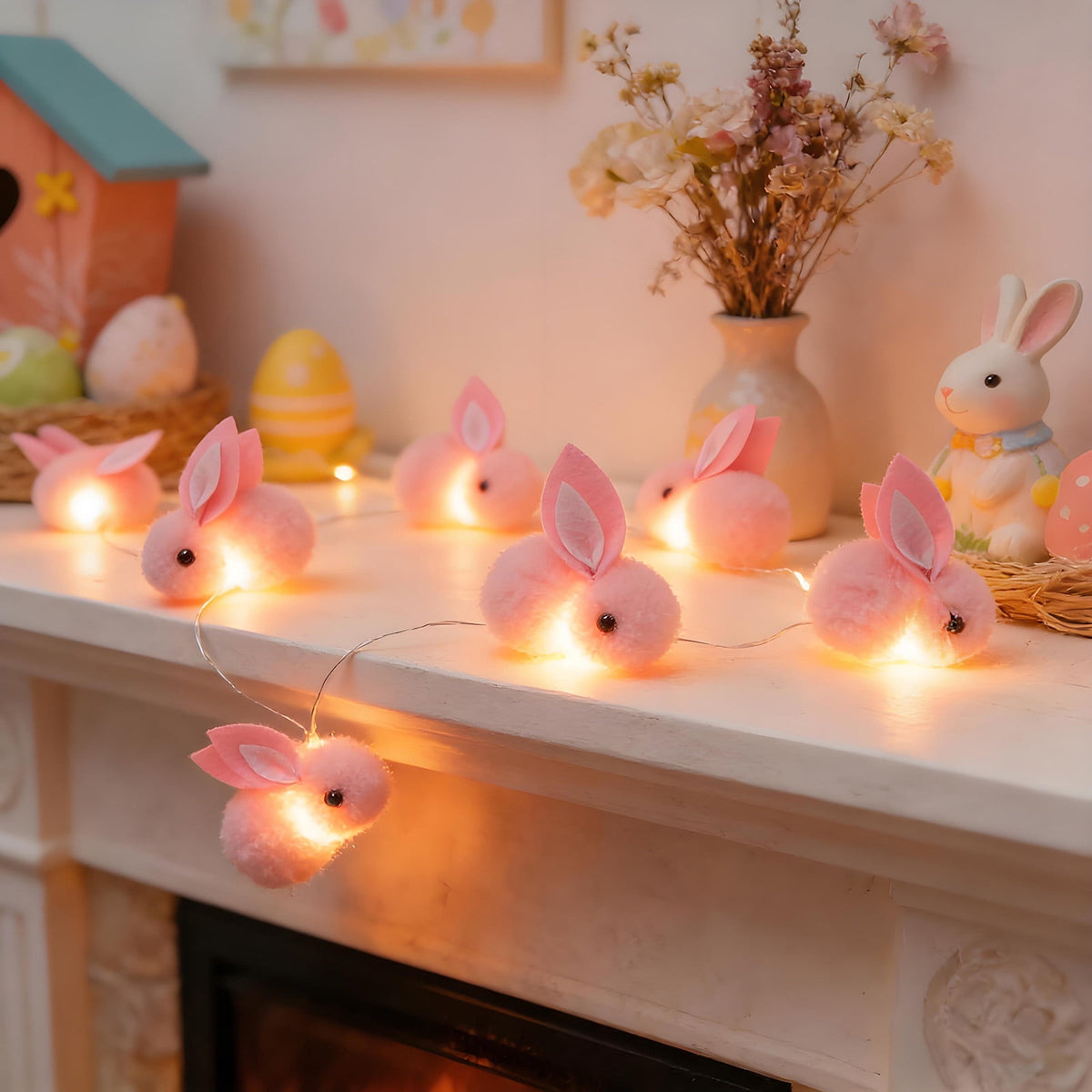 XGFHYJEH Easter Light Bunny String Lights Battery Operated 2M 20LED Fairy String Lights for Easter Decor Indoor Bedroom Patio Spring Theme Party Decor