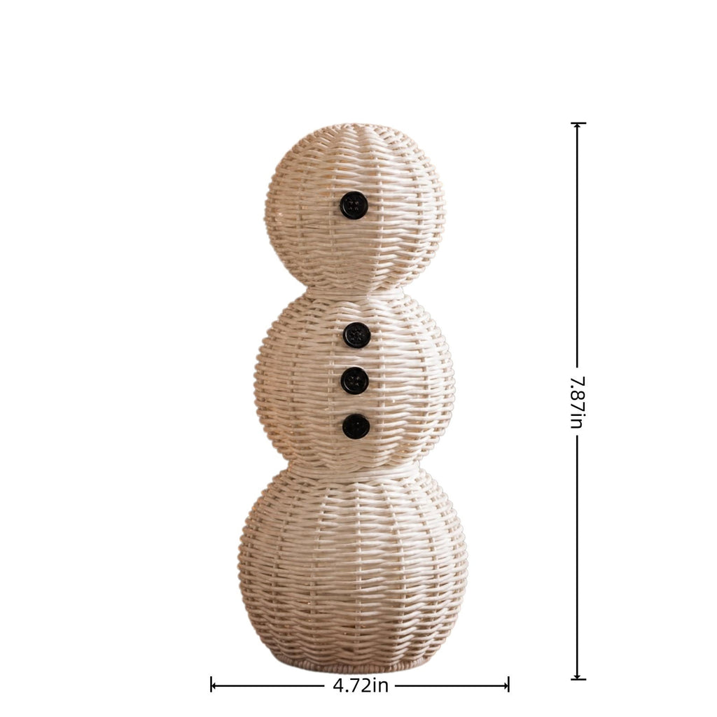 FeiBiQiuBi 14.9" Resin Rattan Style Snowman, Rustic Snowman Decorations with Bow, Woven Natural Style Freestanding Design Winter Farmhouse Decor for Home Kitchen Garden, Holiday Table Mantel Decor